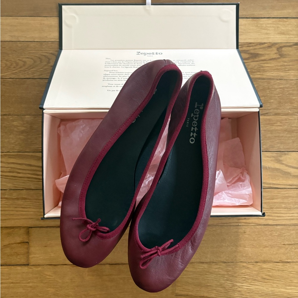 NWT Repetto Wine Red Leather Ballet Flats